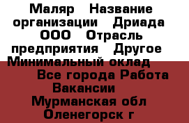 Маляр › Название организации ­ Дриада, ООО › Отрасль предприятия ­ Другое › Минимальный оклад ­ 18 000 - Все города Работа » Вакансии   . Мурманская обл.,Оленегорск г.